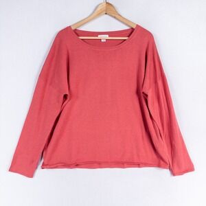 Garnet Hill Sweater Sz Large Pink Coral Silk Cotton Blend Lightweight Pullover